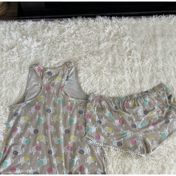 PJ Couture Womens Pajama Set Tank Top‎ Shorts Elephant Print XL Sleepwear - Picture 2 of 7